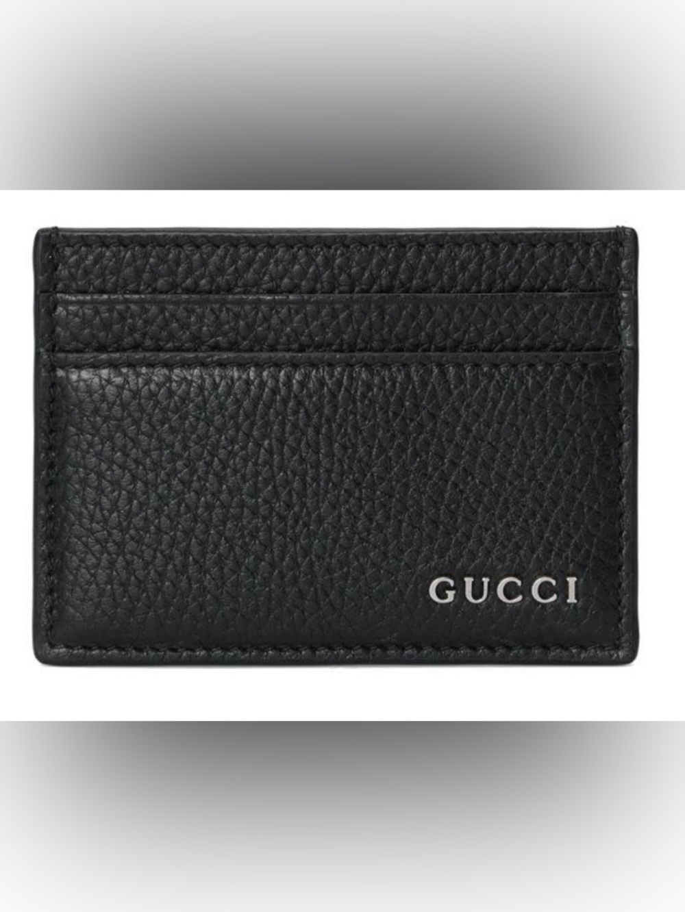 NEW GUCCI BLACK LEATHER LETTERING LOGO CARD CASE WALLET W/BOX - Picture 2 of 7